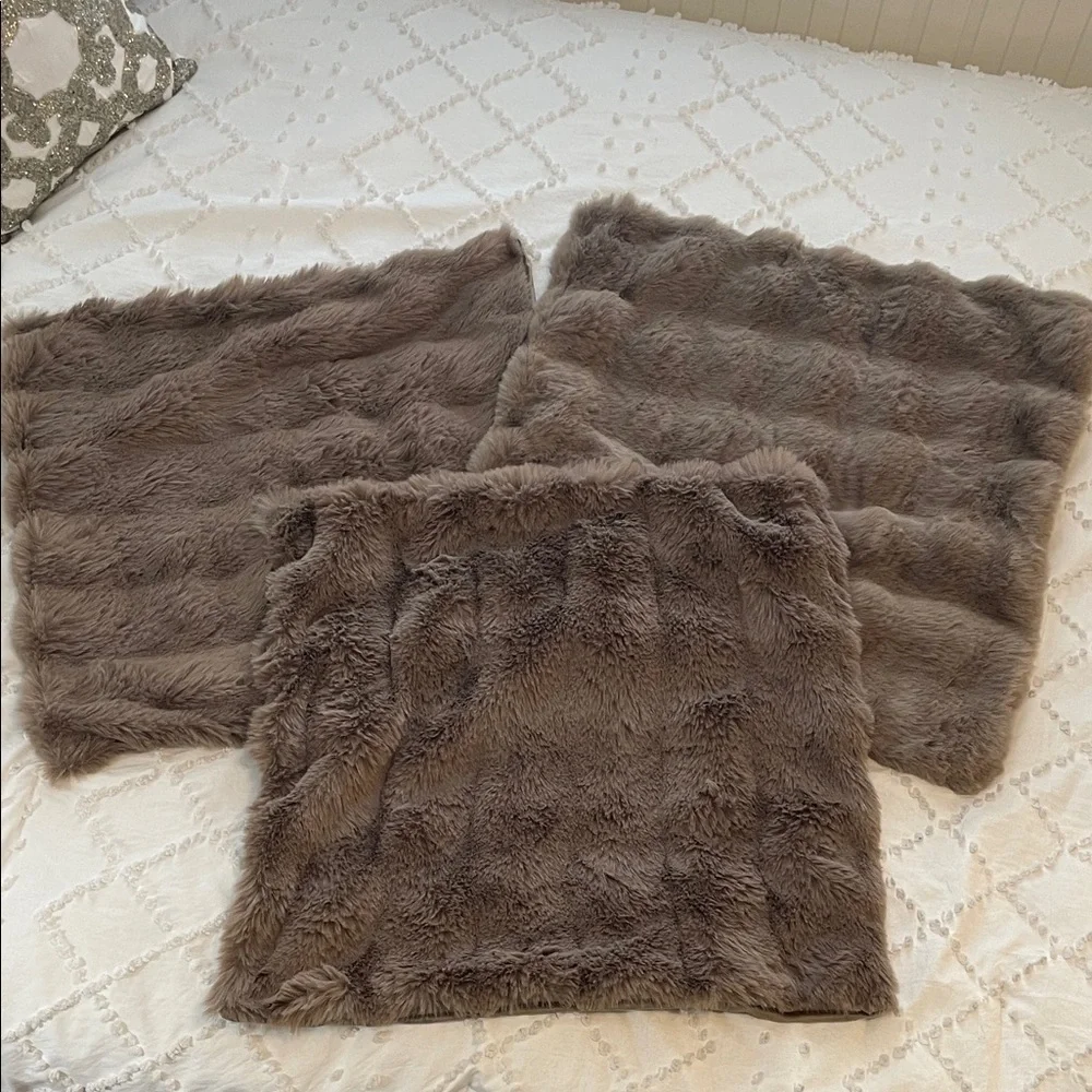 Set of Three Faux Fur Pillow Covers brown new soft